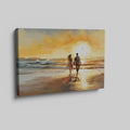 Framed canvas print of romantic couple silhouetted against a vibrant beach sunset