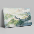 Framed canvas print of the Great Wall of China amidst a misty, mountainous landscape