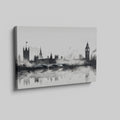 Framed canvas print of monochrome watercolour London skyline with Big Ben and Westminster