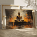 Framed canvas print of a serene Buddha in abstract style with warm orange and brown tones