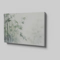 Framed canvas print of a misty bamboo forest in tranquil green and white tones