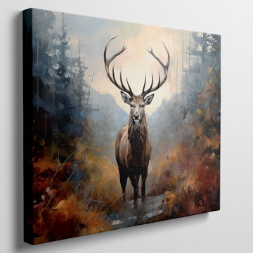 Framed canvas print of a majestic stag in an abstract autumnal forest