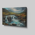 Framed canvas print of an autumnal waterfall landscape with vibrant colours and a dynamic sky