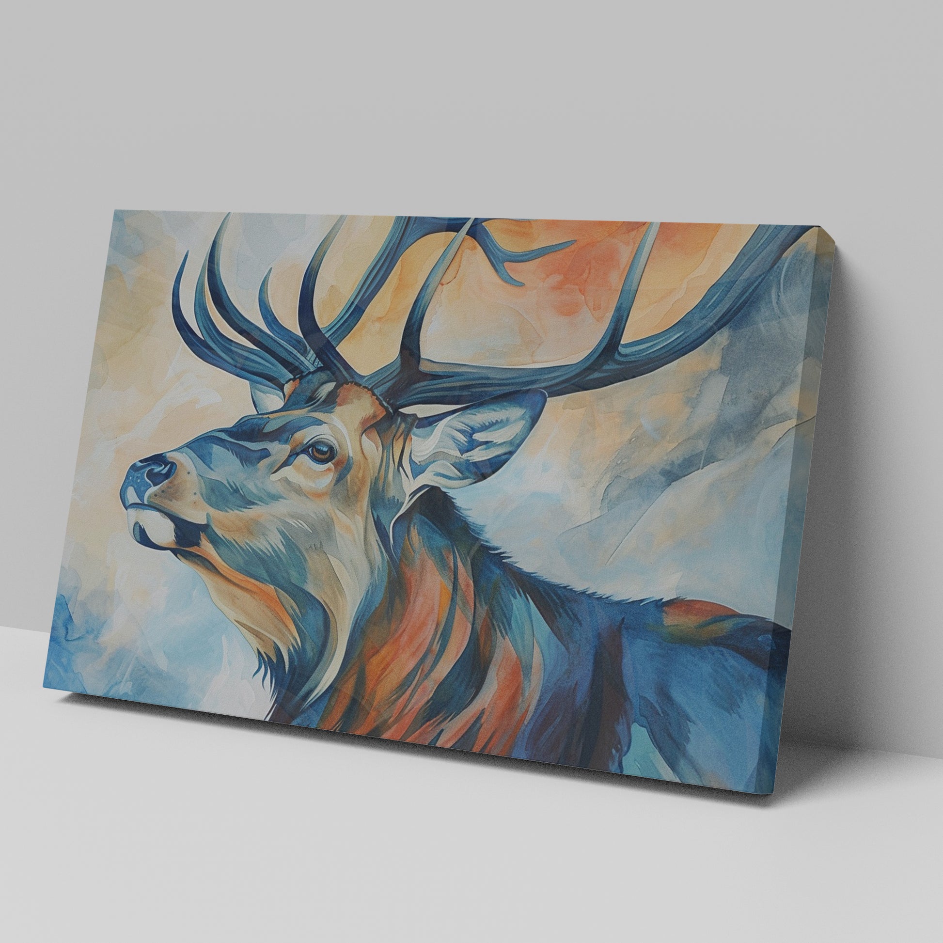 Framed canvas print of a majestic stag in vibrant colours