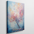 Framed canvas print of an abstract impressionist tree with vibrant pink, orange, and blue colours