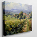 Framed canvas print of Tuscan vineyard and countryside landscape with vibrant colours and rustic farmhouses