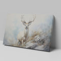 Framed canvas print of a majestic stag in a misty, ethereal forest landscape