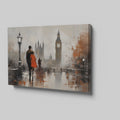 Framed canvas print of an abstract rainy London street scene with Big Ben in the background