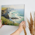 Framed canvas print of an impressionist seascape with cliffs and ocean