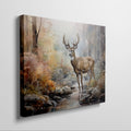 Framed canvas print of a stag in a watercolour autumn forest