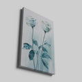 Framed canvas print of abstract blue roses with a textured appearance and soft colour palette