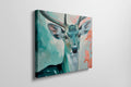 Framed canvas print of a vibrant, modern depiction of a stag with abstract elements