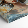 Framed canvas print of an ethereal woman with waterlilies and a dreamy blue palette