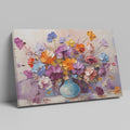 Framed canvas print of vibrant impasto bouquet in a vase with rich textures and colours