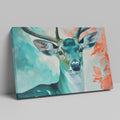 Framed canvas print of a vibrant, modern depiction of a stag with abstract elements