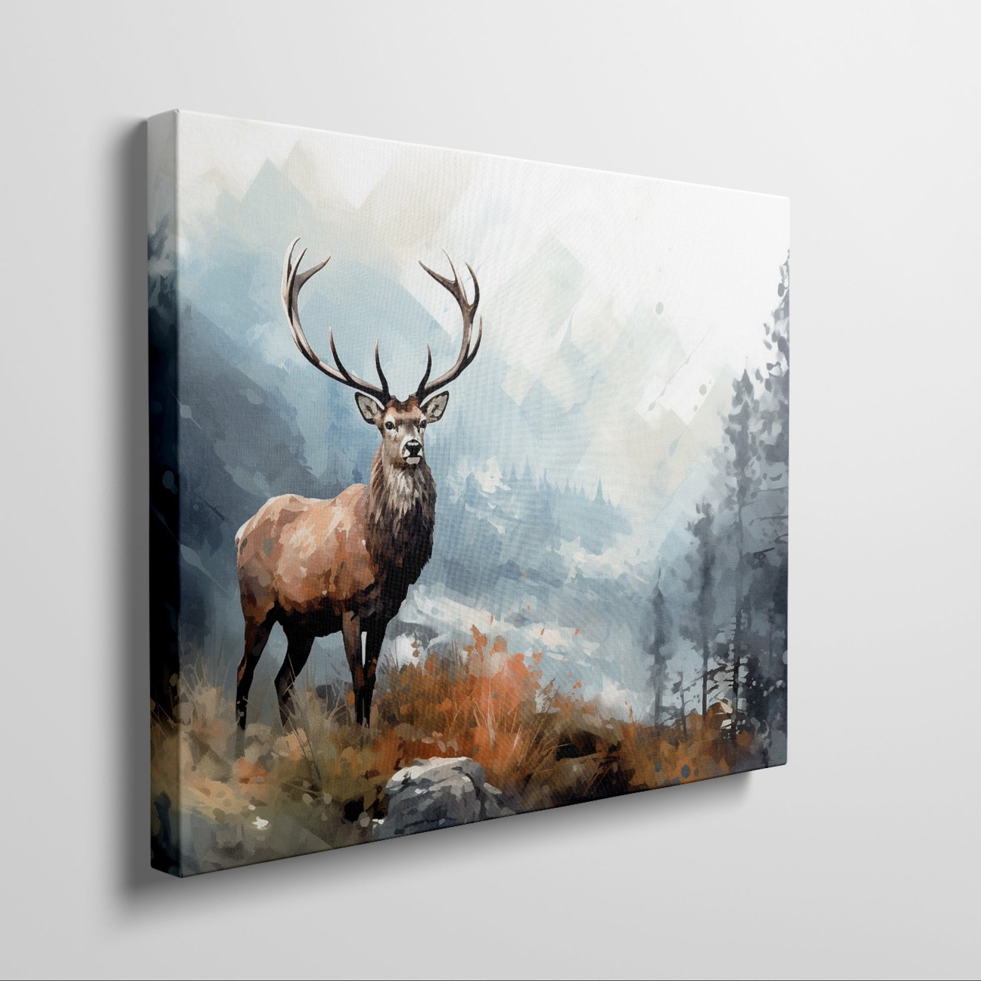 Framed canvas print of a majestic stag in a tranquil autumn forest