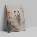 Framed canvas print of two traditional Chinese ladies in an autumnal landscape with red maples