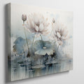 Framed canvas print of watercolour lotus flowers with pastel pink and blue tones