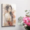 Framed canvas print of a sophisticated watercolour portrait of a woman in a traditional kimono