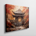 Canvas art of a traditional Asian temple surrounded by red and orange autumn leaves