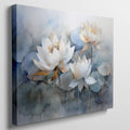 Framed canvas print of ethereal blue and white watercolour lotus flowers with a tranquil vibe