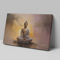 Framed canvas print of serene Buddha in meditation with abstract warm background