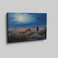 Framed canvas print of a digital painting featuring a cowboy silhouette against a vibrant sunset landscape