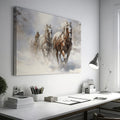 Framed canvas print of a traditional winter scene with a horse-drawn sleigh in the snow