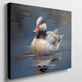 Framed canvas print of an impressionistic painting of a duck on water with blue tones