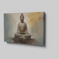 Framed canvas print of a serene Buddha in meditative pose with abstract warm and neutral tones