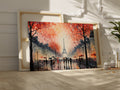 Framed canvas print of an Impressionist Parisian scene with Eiffel Tower and autumn trees