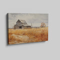 Framed canvas print of an old barn in a golden autumn rural landscape