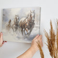 Framed canvas print of a traditional winter scene with a horse-drawn sleigh in the snow