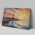 Framed canvas print of an impressionist lighthouse by the sea at sunset with vibrant colours