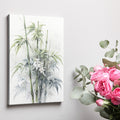 Framed canvas print of stylised bamboo and white flowers in watercolour