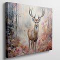 Framed canvas print of a majestic stag in a misty autumn forest