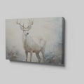 Framed canvas print of a majestic stag in a foggy autumn forest with neutral and warm tones