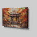 Canvas art of a traditional Asian temple surrounded by red and orange autumn leaves