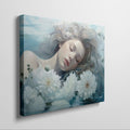 Framed canvas print of a dreamy, ethereal portrait with flowers and water reflections