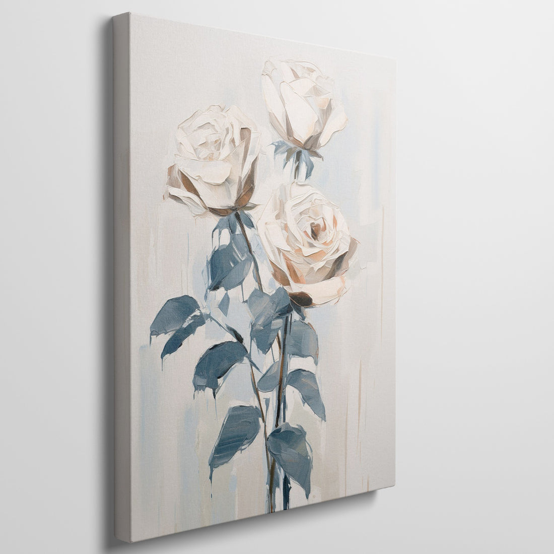 Framed canvas print of stylised abstract roses in neutral colours