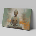 Framed canvas print of serene Buddha in meditation with abstract earthy background