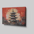 Framed canvas print of abstract Japanese pagoda in bold red and black colours