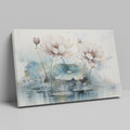 Framed canvas print of watercolour lotus flowers with pastel pink and blue tones