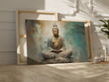 Framed canvas print of a meditative Buddha in abstract earthy tones