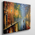 Framed canvas print of a rainy city street scene with vibrant colours and reflections