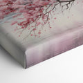 Framed canvas print of a serene cherry blossom tree by a tranquil lake with soft pastels and misty ambience