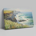 Framed canvas print of an impressionist seascape with cliffs and ocean