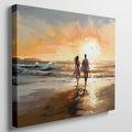 Framed canvas print of romantic couple silhouetted against a vibrant beach sunset