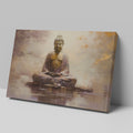 Framed canvas print of a serene Buddha statue with autumnal colours and water reflection