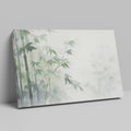 Framed canvas print of a misty bamboo forest in tranquil green and white tones